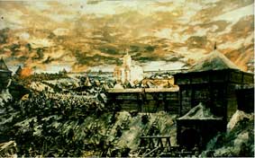 Панорама обороны Рязани в 1237 году. 
Рязань, Исторический музей.