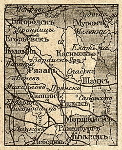 Карта 
Рязанской губернии в XIX веке.