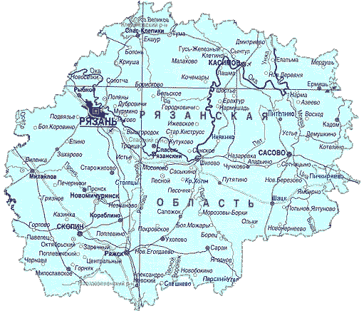 Карта современной 
Рязанской области.
